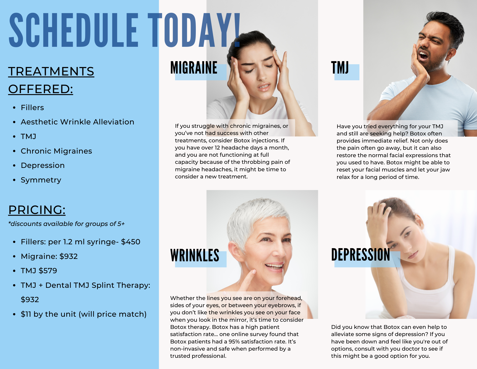 Botox brochure with price and treatment information
